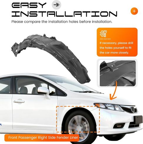 الجبهة اليمنى الحاجز بطانة الجانب الركاب متوافق مع 2006-2011 هوندا سيفيك استبدال لHO1249134 74101SNAA00 عجلة بطانة سبلاش الحرس اللوحة الداخلية دون رغوة in Kuwait