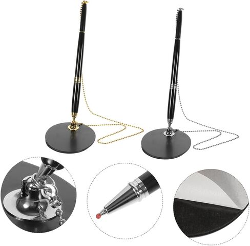 2 Sets Guest Book Pens with Stand and Chain Black and Metallic Pen Holder for Office Reception Desk Ergonomic and Portable Writing Instruments for Smooth Comfortable Use in Saudi Arabia