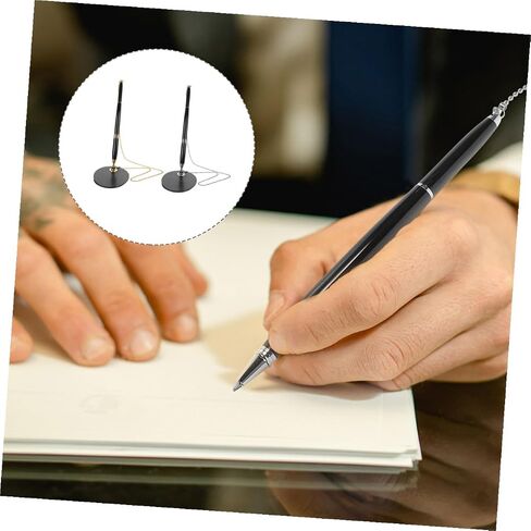2 Sets Guest Book Pens with Stand and Chain Black and Metallic Pen Holder for Office Reception Desk Ergonomic and Portable Writing Instruments for Smooth Comfortable Use in Saudi Arabia