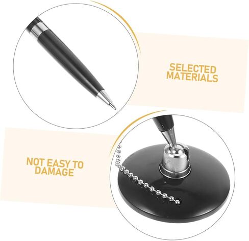 6pcs Black Ballpoint Counter Writing Pens with Chain and Strong Adhesive Base Holder for Desk Reception Bank Office Hospital Rotatable Secure Signature Pens in Saudi Arabia