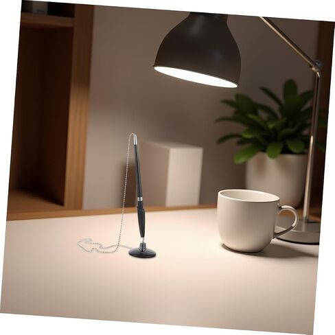 6pcs Black Ballpoint Counter Writing Pens with Chain and Strong Adhesive Base Holder for Desk Reception Bank Office Hospital Rotatable Secure Signature Pens in Saudi Arabia