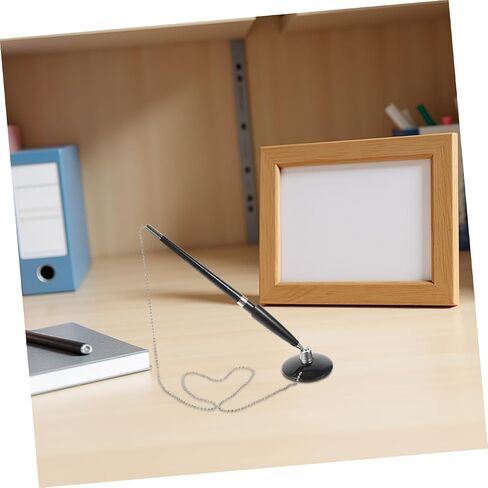 6pcs Black Ballpoint Counter Writing Pens with Chain and Strong Adhesive Base Holder for Desk Reception Bank Office Hospital Rotatable Secure Signature Pens in Saudi Arabia