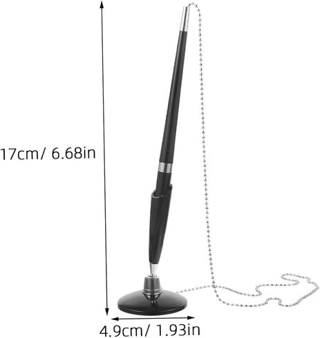 6pcs Black Ballpoint Counter Writing Pens with Chain and Strong Adhesive Base Holder for Desk Reception Bank Office Hospital Rotatable Secure Signature Pens in Saudi Arabia