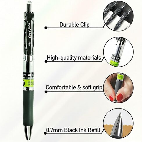 12 عبوة من أقلام الجل، أقلام حبر ناعمة سريعة الجفاف للنساء والرجال، أقلام حبر جاف برأس رصاص 0.7 مم للكتابة واليوميات والمكتب والمدرسة والمنزل ومستلزمات العمل (أسود). in Saudi Arabia