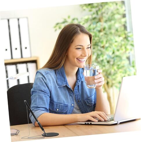 مجموعتان من أقلام تسجيل الدخول المحمولة لدفتر الضيوف مع سلسلة وحامل قلم حبر جل أسود للاستخدام بالتجزئة في المنزل والمكتب والبنك يتضمن ملحقات فضية معدنية وذهبية معدنية in Kuwait