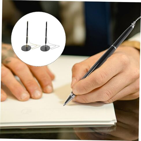 مجموعتان من أقلام تسجيل الدخول المحمولة لدفتر الضيوف مع سلسلة وحامل قلم حبر جل أسود للاستخدام بالتجزئة في المنزل والمكتب والبنك يتضمن ملحقات فضية معدنية وذهبية معدنية in Kuwait