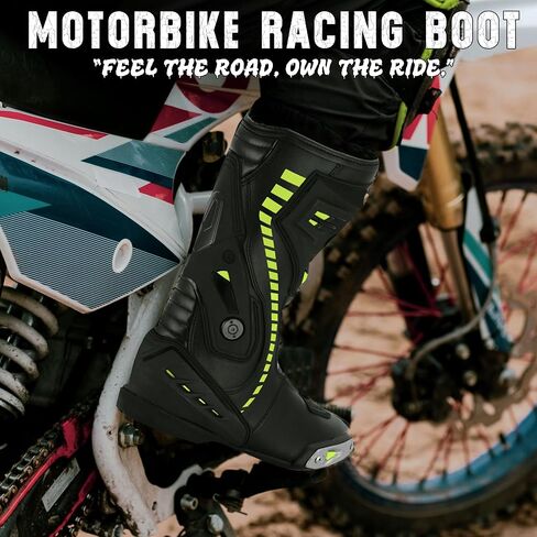 Men's Motorcycle Shoes Leather Motorbike Boots with Ankle Support Non-Slip Sole Reinforced Foot Protective Motocross Boots Rubber Sole in Saudi Arabia