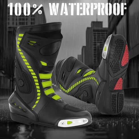 Men's Motorcycle Shoes Leather Motorbike Boots with Ankle Support Non-Slip Sole Reinforced Foot Protective Motocross Boots Rubber Sole in Saudi Arabia