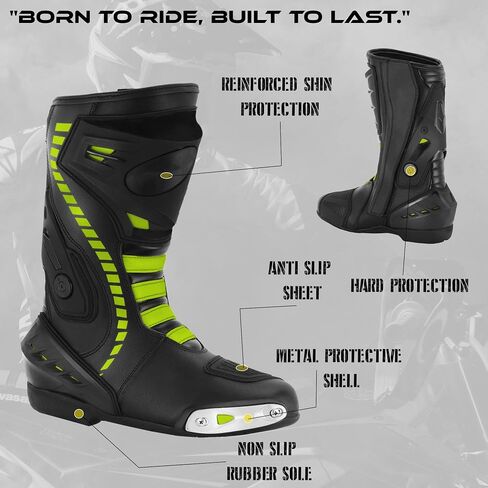 Men's Motorcycle Shoes Leather Motorbike Boots with Ankle Support Non-Slip Sole Reinforced Foot Protective Motocross Boots Rubber Sole in Saudi Arabia