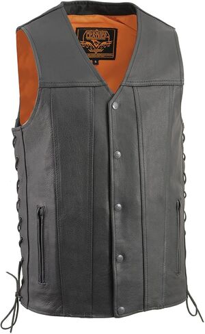 Milwaukee Leather MLM3520 Men's Straight Bottom Side Lace Black Leather Vest in Saudi Arabia