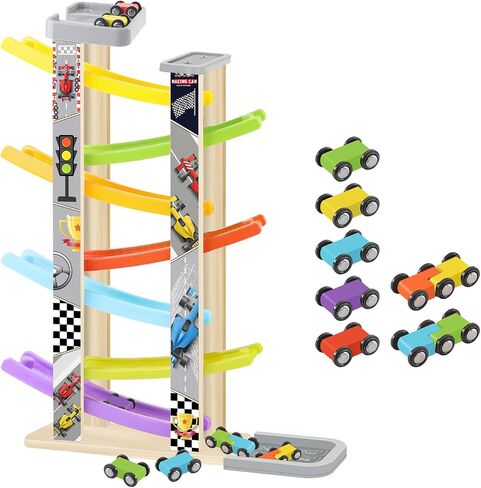 Wooden Car Ramp Toy Set, Montessori Ramp Set Includes 7 Mini Cars and Track — Educational Gift for Boys and Girls 3+ Years Old in Saudi Arabia