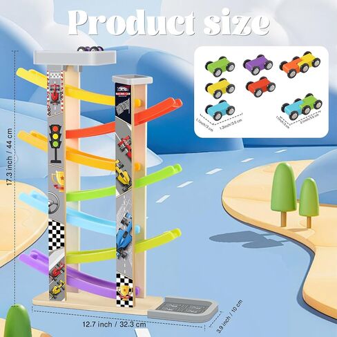 Wooden Car Ramp Toy Set, Montessori Ramp Set Includes 7 Mini Cars and Track — Educational Gift for Boys and Girls 3+ Years Old in Saudi Arabia