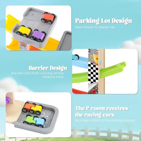 Wooden Car Ramp Toy Set, Montessori Ramp Set Includes 7 Mini Cars and Track — Educational Gift for Boys and Girls 3+ Years Old in Saudi Arabia