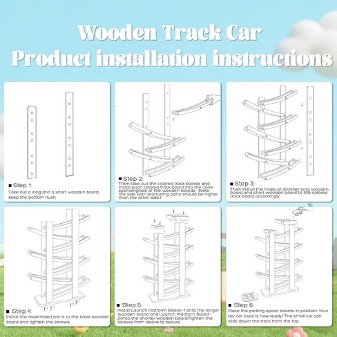Wooden Car Ramp Toy Set, Montessori Ramp Set Includes 7 Mini Cars and Track — Educational Gift for Boys and Girls 3+ Years Old in Saudi Arabia
