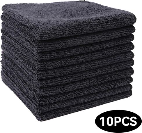 10-Pack Black Microfiber Towels – 9.84×9.84 inch Cleaning Cloths for Car & Household Use in Saudi Arabia
