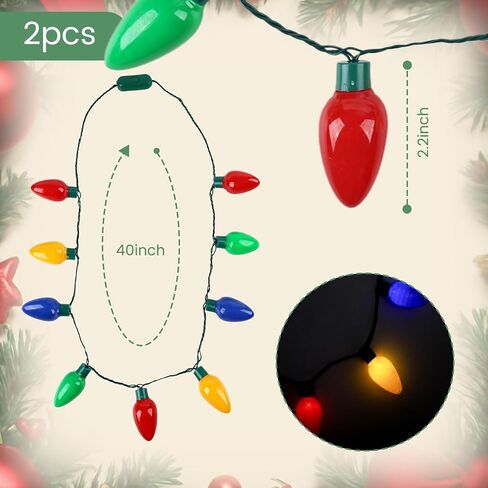 POPLAY 2PCS عيد الميلاد القلائد LED، تضيء قلادة قصب الحلوى ضوء عيد الميلاد تضيء قلادة للأطفال البالغين عيد الميلاد حزب تفضل زينة عيد الميلاد in Saudi Arabia