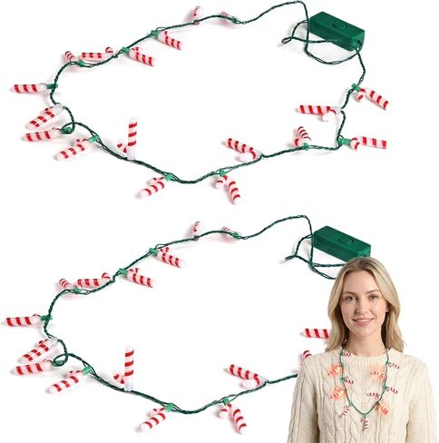 POPLAY 2PCS Christmas LED Necklaces, Light Up Candy Cane Necklace Light Christmas Light-up Necklace for Kids Adults Xmas Party Favors Christmas Decorations in Kuwait