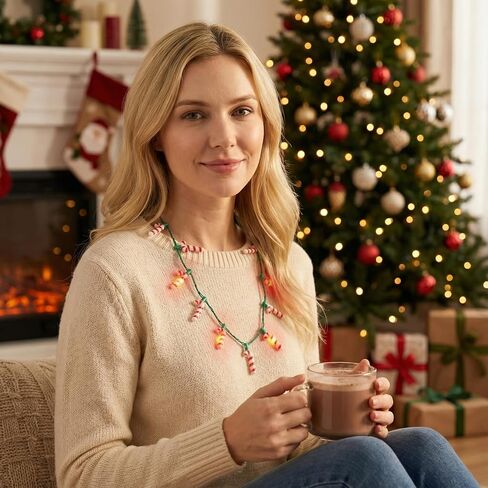 POPLAY 2PCS Christmas LED Necklaces, Light Up Candy Cane Necklace Light Christmas Light-up Necklace for Kids Adults Xmas Party Favors Christmas Decorations in Kuwait