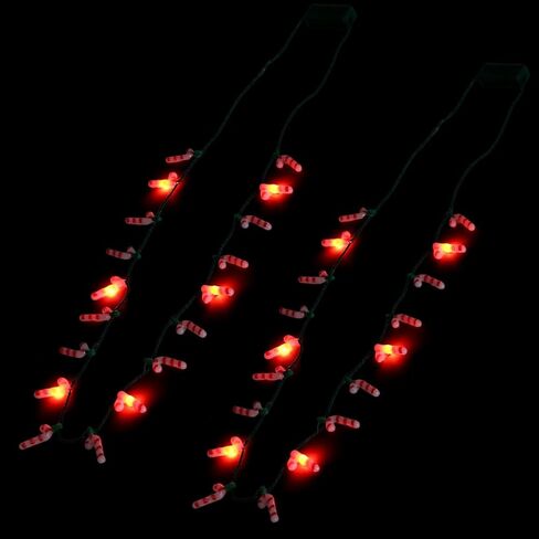 POPLAY 2PCS Christmas LED Necklaces, Light Up Candy Cane Necklace Light Christmas Light-up Necklace for Kids Adults Xmas Party Favors Christmas Decorations in Kuwait