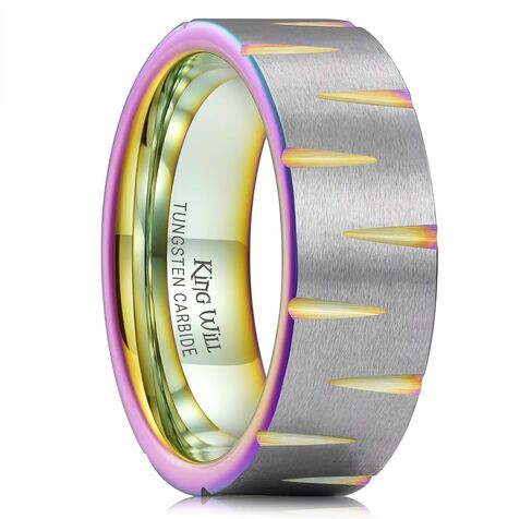 King Will 8mm Mens Tungsten Ring Black/Silver/Blue Wedding Band for Men Circuit Board/Sea Wave Lasered Mens Fashion Jewelry Comfortable for Daily Wear in Kuwait
