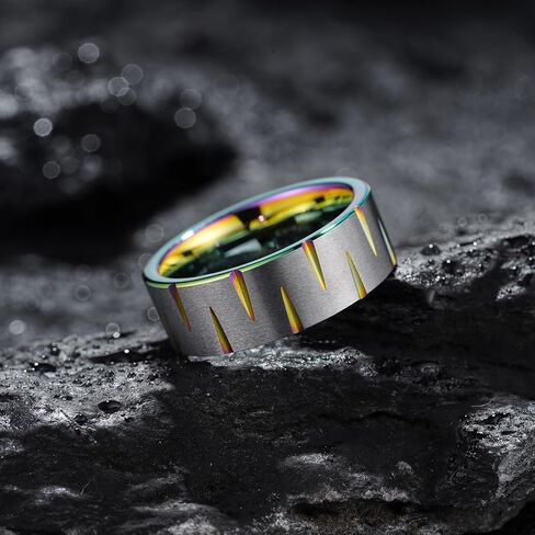 King Will 8mm Mens Tungsten Ring Black/Silver/Blue Wedding Band for Men Circuit Board/Sea Wave Lasered Mens Fashion Jewelry Comfortable for Daily Wear in Kuwait