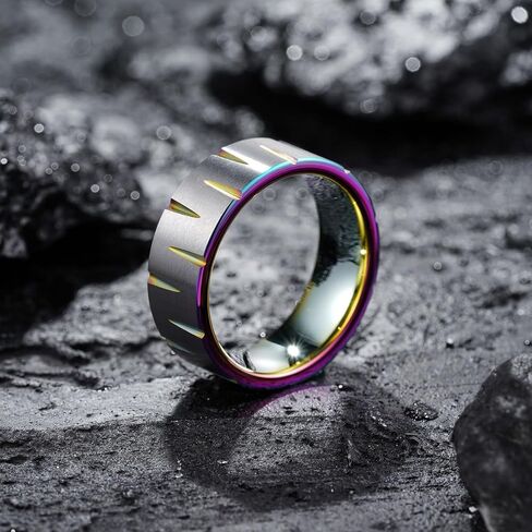 King Will 8mm Mens Tungsten Ring Black/Silver/Blue Wedding Band for Men Circuit Board/Sea Wave Lasered Mens Fashion Jewelry Comfortable for Daily Wear in Kuwait