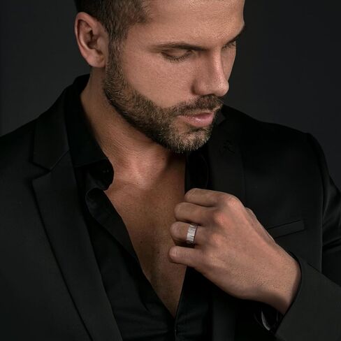 King Will 8mm Mens Tungsten Ring Black/Silver/Blue Wedding Band for Men Circuit Board/Sea Wave Lasered Mens Fashion Jewelry Comfortable for Daily Wear in Kuwait