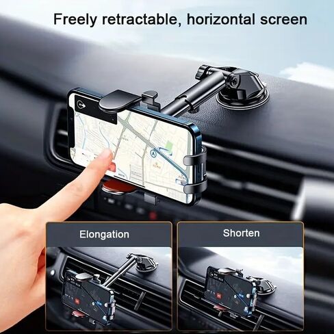Heavy-Duty Suction Cup Car Phone Holder-360°Adjustable Dashboard & Windshield Mount with Extendable Arm for All Smartphones 4-8",Black. in Saudi Arabia