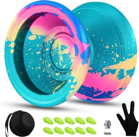 C2 Yoyo Professional , Beginners and Adults, Dual Function yoyos, Metal Yoyo with Bag, Gloves, 10 Yo-Yo Strings and Responsive Bearings Kit - Colorful in Saudi Arabia