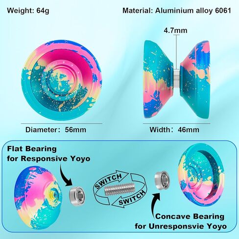 C2 Yoyo Professional , Beginners and Adults, Dual Function yoyos, Metal Yoyo with Bag, Gloves, 10 Yo-Yo Strings and Responsive Bearings Kit - Colorful in Saudi Arabia