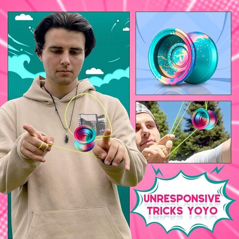 C2 Yoyo Professional , Beginners and Adults, Dual Function yoyos, Metal Yoyo with Bag, Gloves, 10 Yo-Yo Strings and Responsive Bearings Kit - Colorful in Saudi Arabia