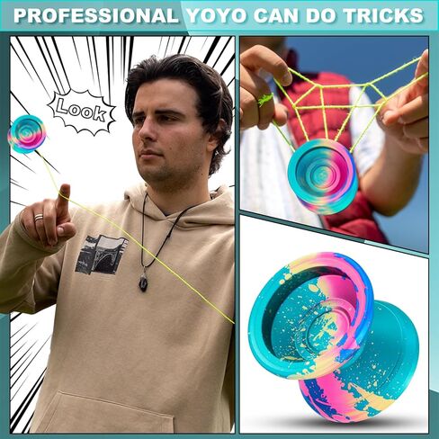 C2 Yoyo Professional , Beginners and Adults, Dual Function yoyos, Metal Yoyo with Bag, Gloves, 10 Yo-Yo Strings and Responsive Bearings Kit - Colorful in Saudi Arabia