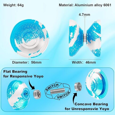 C2 Yoyo Professional , Beginners and Adults, Dual Function yoyos, Metal Yoyo with Bag, Gloves, 10 Yo-Yo Strings and Responsive Bearings Kit - Colorful in Saudi Arabia