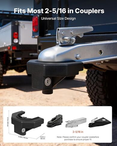 VEVOR Trailer Hitch Lock Kit, Compatible with 2-5/16 in Couplers, Heavy-Duty Anti-Theft Trailer Ball Lock with 3 Keys & Padlock, Prying-Resistant & Impact-Resistant, Fits for RVs, Boats, Trailers in Saudi Arabia