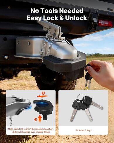 VEVOR Trailer Hitch Lock Kit, Compatible with 2-5/16 in Couplers, Heavy-Duty Anti-Theft Trailer Ball Lock with 3 Keys & Padlock, Prying-Resistant & Impact-Resistant, Fits for RVs, Boats, Trailers in Saudi Arabia