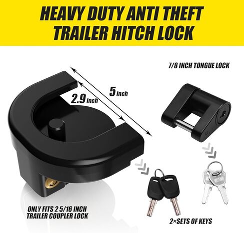 2 Inch Trailer Hitch Lock Kit,Heavy Duty Anti-Theft Trailer Tongue Reinforced Solid Steel Tow Coupler Locks Set for RV,Camper,Boat,Caravan in Kuwait