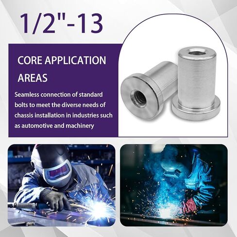 (6 Pack) Weld-On Nut, 3/8"-16 Thread, Extended Threaded Stepped Bung, Female Weld Nut for Steel Chassis Mounting Tab in Kuwait