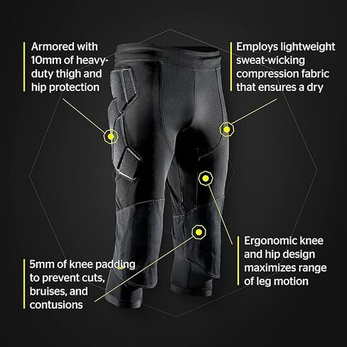 Storelli ExoShield Goalkeeper 3/4 Pants, High-Impact Protection, Sweat-Wicking, UV-Resistant Athletic Bottoms for Soccer & Heavy-Duty Sports, Black, Small in Kuwait