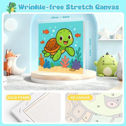 GEEHEIY Paint by Numbers Kit for Kids with Frame - Without Easel, Sea Turtle Paint by Number for Kids Ages 4-8-12, Acrylic Oil Painting for Home Wall Decor (8 x 8 inch) in Saudi Arabia