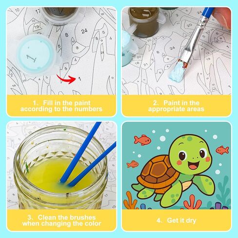GEEHEIY Paint by Numbers Kit for Kids with Frame - Without Easel, Sea Turtle Paint by Number for Kids Ages 4-8-12, Acrylic Oil Painting for Home Wall Decor (8 x 8 inch) in Saudi Arabia