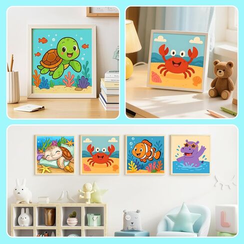 GEEHEIY Paint by Numbers Kit for Kids with Frame - Without Easel, Sea Turtle Paint by Number for Kids Ages 4-8-12, Acrylic Oil Painting for Home Wall Decor (8 x 8 inch) in Saudi Arabia