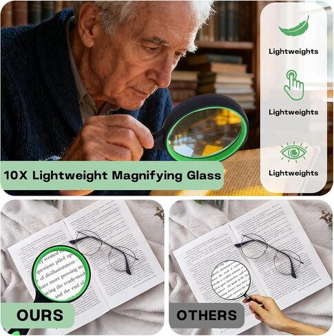 Magnifying Glass 10X Handheld Magnifier - 100MM Real Glass Magnifying Lens for Book Newspaper Reading, Insect Exploration and Daily Detail Observation, Green in Saudi Arabia