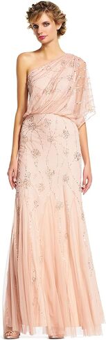 Adrianna Papell Women's One Shoulder Beaded Gown, Dusty Navy in Saudi Arabia