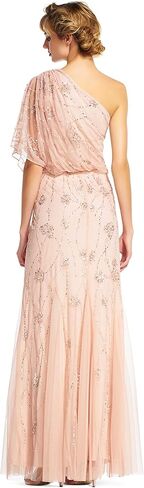 Adrianna Papell Women's One Shoulder Beaded Gown, Dusty Navy in Saudi Arabia