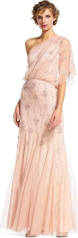 Adrianna Papell Women's One Shoulder Beaded Gown, Dusty Navy in Saudi Arabia
