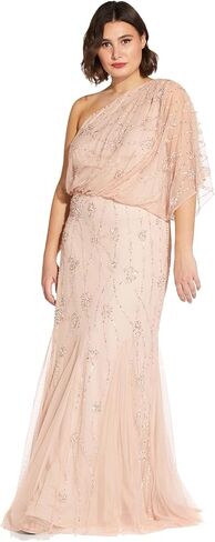 Adrianna Papell Women's One Shoulder Beaded Gown, Dusty Navy in Saudi Arabia