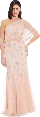 Adrianna Papell Women's One Shoulder Beaded Gown, Dusty Navy in Saudi Arabia