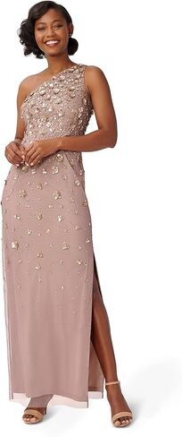 Adrianna Papell Women's One Shoulder Beaded Gown, Dusty Navy in Saudi Arabia