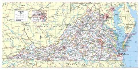 Cool Owl Maps Virginia State Wall Map Poster Large Print Rolled 36"Wx18"H - Laminated in Saudi Arabia