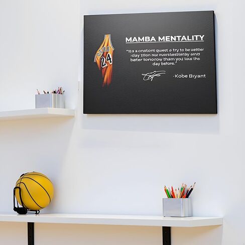 ملصق كوبي براينت مقاس 16 بوصة × 20 بوصة، مؤطر من قماش كوبي براينت، فن جداري لعقلية مامبا، ملصق مامبا أسود، ملصق الدوري الاميركي للمحترفين، ملصق كرة السلة، ديكور جدار تحفيزي (النمط 2) in Kuwait